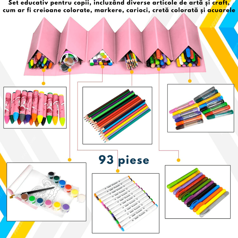 Carti si Birotica - Birotica - Instrumente de scris - Creioane - Set Creativ cu 93 de creioane colorate, carioci, markere, creta colorata si acuarele, INCO®, Markere pentru desen - Infinity.ro