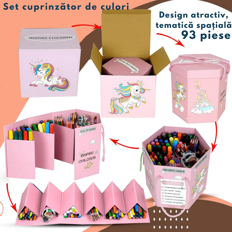 Carti si Birotica - Birotica - Instrumente de scris - Creioane - Set Creativ cu 93 de creioane colorate, carioci, markere, creta colorata si acuarele, INCO®, Markere pentru desen - Infinity.ro
