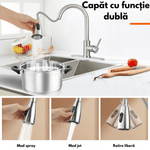 Casa si Gradina - Sanitare - Lavoar baie si accesorii - Baterii sanitare - Baterie pentru chiuveta INCO®, cu cap extensibil, pentru Apa rece-calda, Multifunctionala, Rotire 360° cu 2 Moduri - Infinity.ro