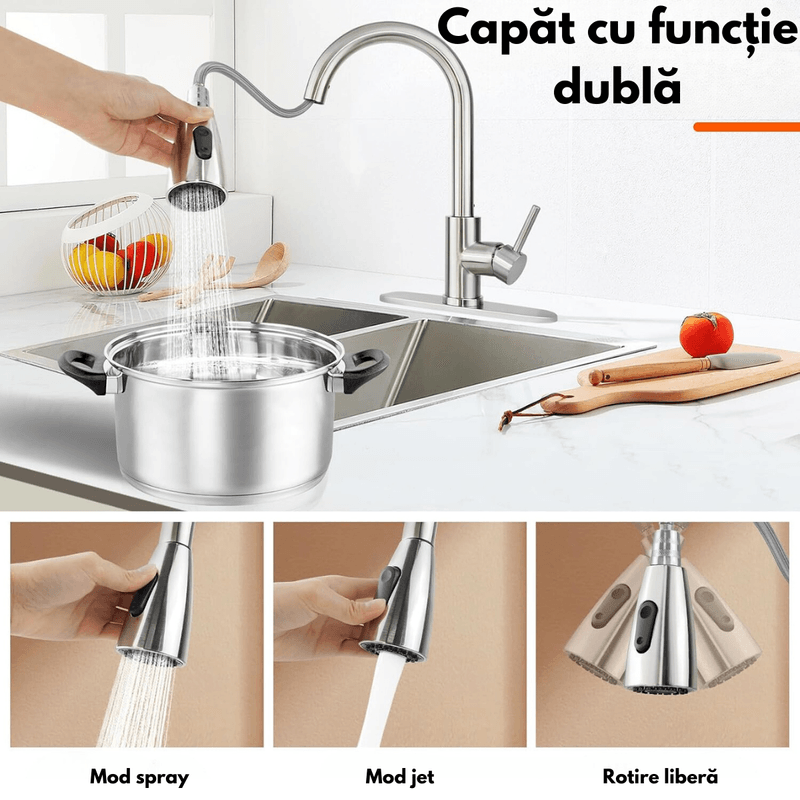 Casa si Gradina - Sanitare - Lavoar baie si accesorii - Baterii sanitare - Baterie pentru chiuveta INCO®, cu cap extensibil, pentru Apa rece-calda, Multifunctionala, Rotire 360° cu 2 Moduri - Infinity.ro