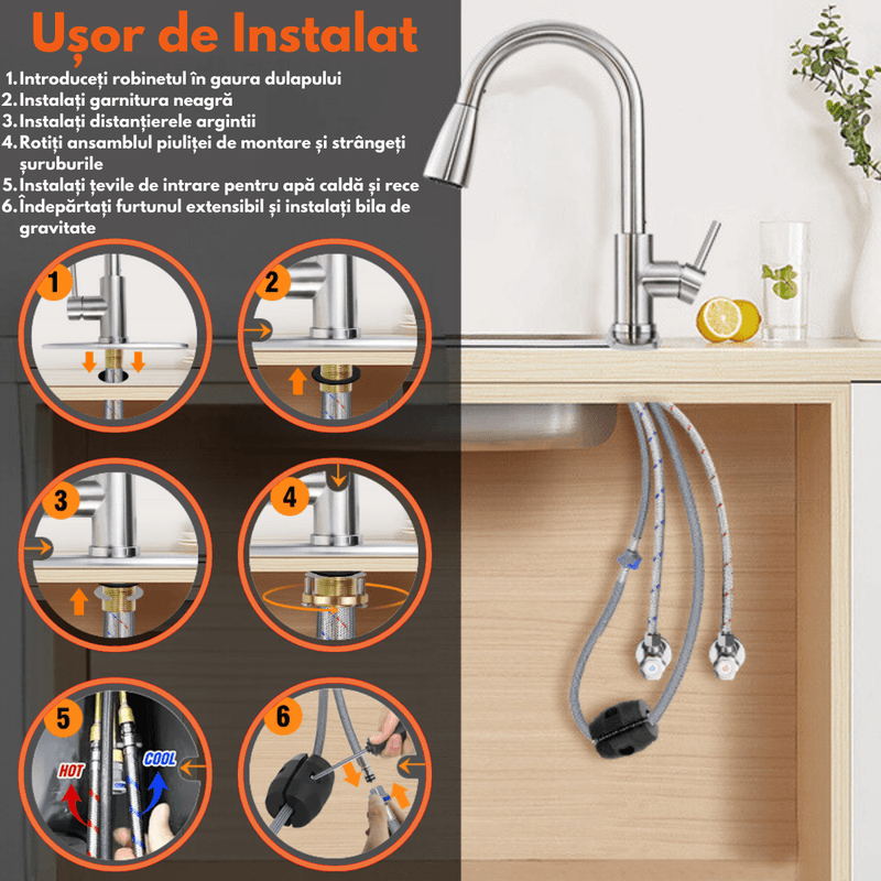 Casa si Gradina - Sanitare - Lavoar baie si accesorii - Baterii sanitare - Baterie pentru chiuveta INCO®, cu cap extensibil, pentru Apa rece-calda, Multifunctionala, Rotire 360° cu 2 Moduri - Infinity.ro