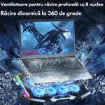 Laptop, Telefoane si Tablete - Laptopuri si accesorii - Accesorii Laptop - Standuri/Coolere notebook - Cooler laptop, Qova®, Suport de Racire RGB cu 8 Ventilatoare, 6 Trepte Reglabile, Afisaj LCD si Suport Telefon, 2x USB - Infinity.ro