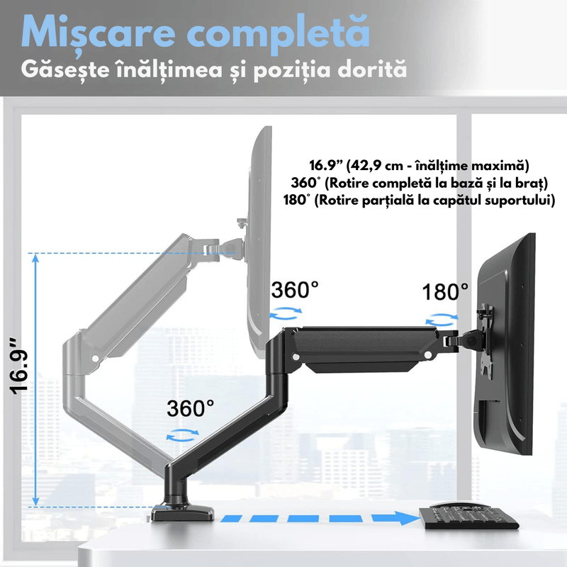 PC, gaming si accesorii - Desktop PC & monitoare - Accesorii monitoare - Suport Monitor, pentru Birou, Multifunctional cu Brat Reglabil, Suport prindere inclus, Compatibil cu Ecrane de 13-32" - Infinity.ro