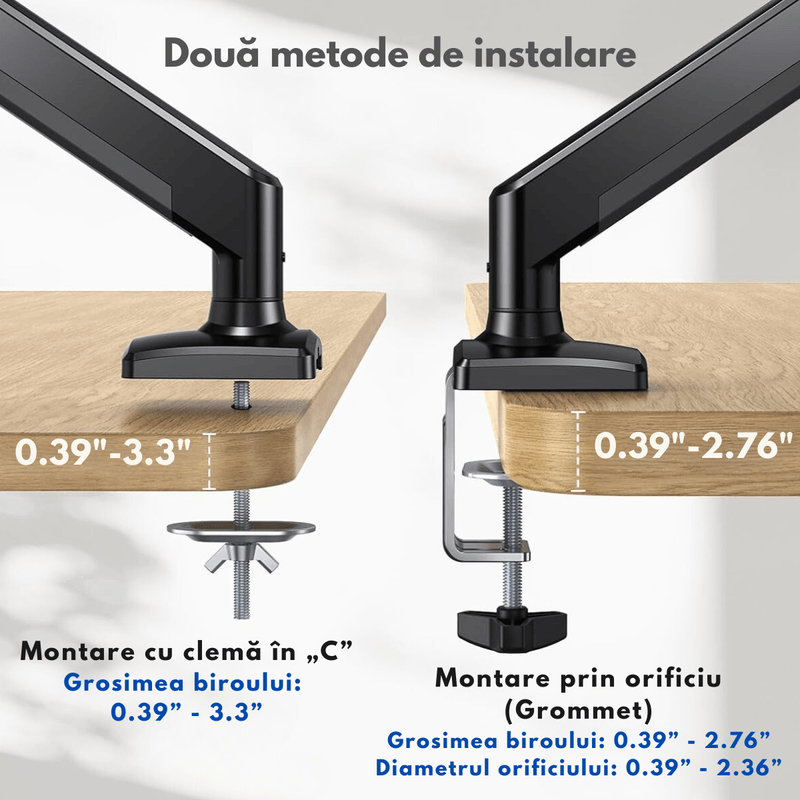 PC, gaming si accesorii - Desktop PC & monitoare - Accesorii monitoare - Suport Monitor, pentru Birou, Multifunctional cu Brat Reglabil, Suport prindere inclus, Compatibil cu Ecrane de 13-32" - Infinity.ro