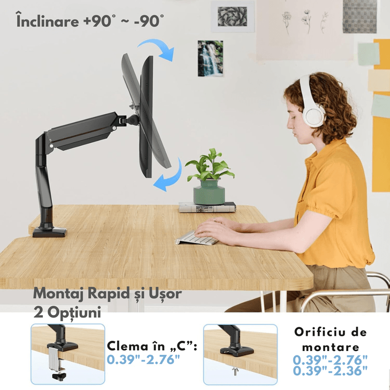 PC, gaming si accesorii - Desktop PC & monitoare - Accesorii monitoare - Suport Monitor, pentru Birou, Multifunctional cu Brat Reglabil, Suport prindere inclus, Compatibil cu Ecrane de 13-32" - Infinity.ro