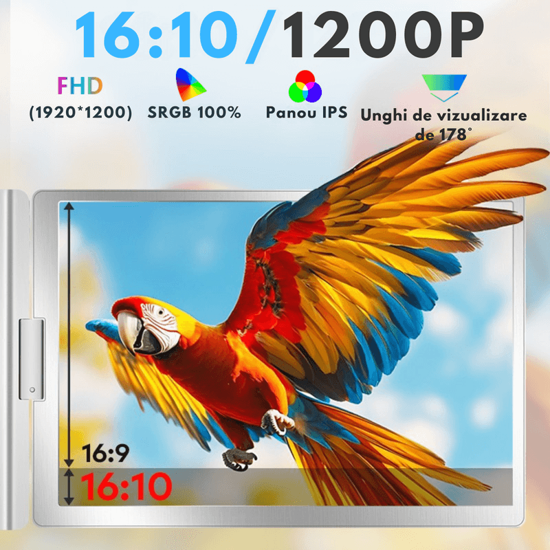 PC, gaming si accesorii - Desktop PC & monitoare - Monitoare - Monitor Extensibil si Portabil pentru laptop, Qova®, 3 Ecrane Full HD 1200P de 14" inch, sRGB 100%, pliabile si rotative - Infinity.ro