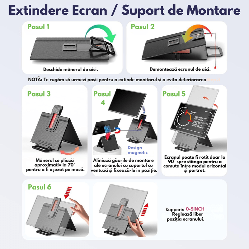 PC, gaming si accesorii - Desktop PC & monitoare - Monitoare - Monitor Portabil si Extensibil de 23.8 inch, Qova®, Ecran IPS, Full HD 1080p, 100Hz, 300 Nits, 120% sRGB, raport 16:9 - Infinity.ro