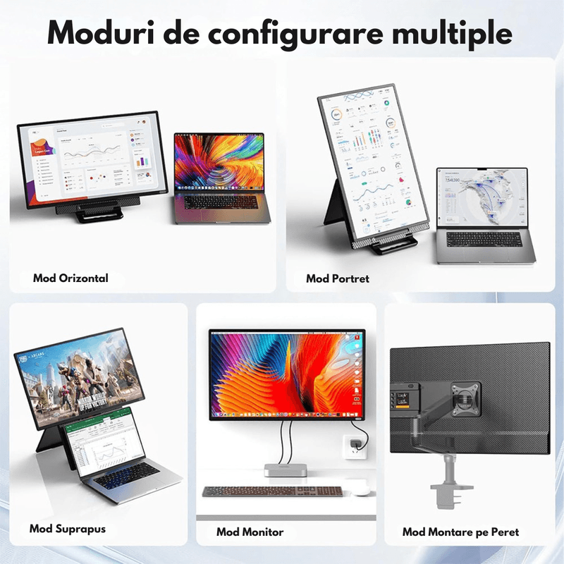 PC, gaming si accesorii - Desktop PC & monitoare - Monitoare - Monitor Portabil si Extensibil de 23.8 inch, Qova®, Ecran IPS, Full HD 1080p, 100Hz, 300 Nits, 120% sRGB, raport 16:9 - Infinity.ro