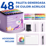 Carti si Birotica - Birotica - Instrumente de scris - Creioane - Set 48 de carioci profesionale, cerneala pe baza de alcool, Qova®, multicolore pentru desen, varf dublu subtire si gros - Infinity.ro