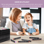 Carti si Birotica - Birotica - Instrumente de scris - Creioane - Set 48 de carioci profesionale, cerneala pe baza de alcool, Qova®, multicolore pentru desen, varf dublu subtire si gros - Infinity.ro