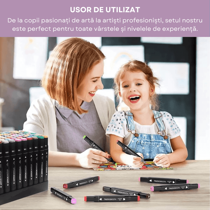 Carti si Birotica - Birotica - Instrumente de scris - Creioane - Set 48 de carioci profesionale, cerneala pe baza de alcool, Qova®, multicolore pentru desen, varf dublu subtire si gros - Infinity.ro