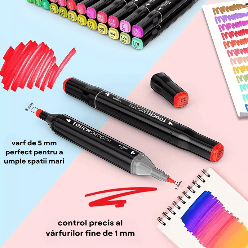 Carti si Birotica - Birotica - Instrumente de scris - Creioane - Set 48 de carioci profesionale, cerneala pe baza de alcool, Qova®, multicolore pentru desen, varf dublu subtire si gros - Infinity.ro