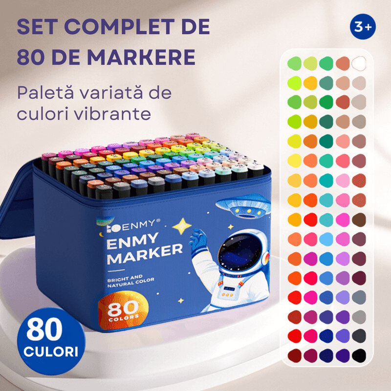 Carti si Birotica - Birotica - Instrumente de scris - Creioane - Set 80 de carioci profesionale, cerneala pe baza de alcool, Qova®, multicolore pentru desen, varf dublu subtire si gros - Infinity.ro