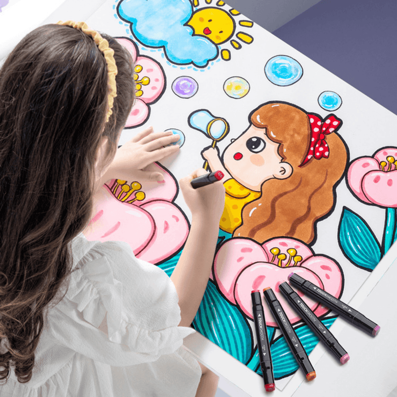 Carti si Birotica - Birotica - Instrumente de scris - Creioane - Set 80 de carioci profesionale, cerneala pe baza de alcool, Qova®, multicolore pentru desen, varf dublu subtire si gros - Infinity.ro