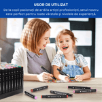 Carti si Birotica - Birotica - Instrumente de scris - Creioane - Set 80 de carioci profesionale, cerneala pe baza de alcool, Qova®, multicolore pentru desen, varf dublu subtire si gros - Infinity.ro