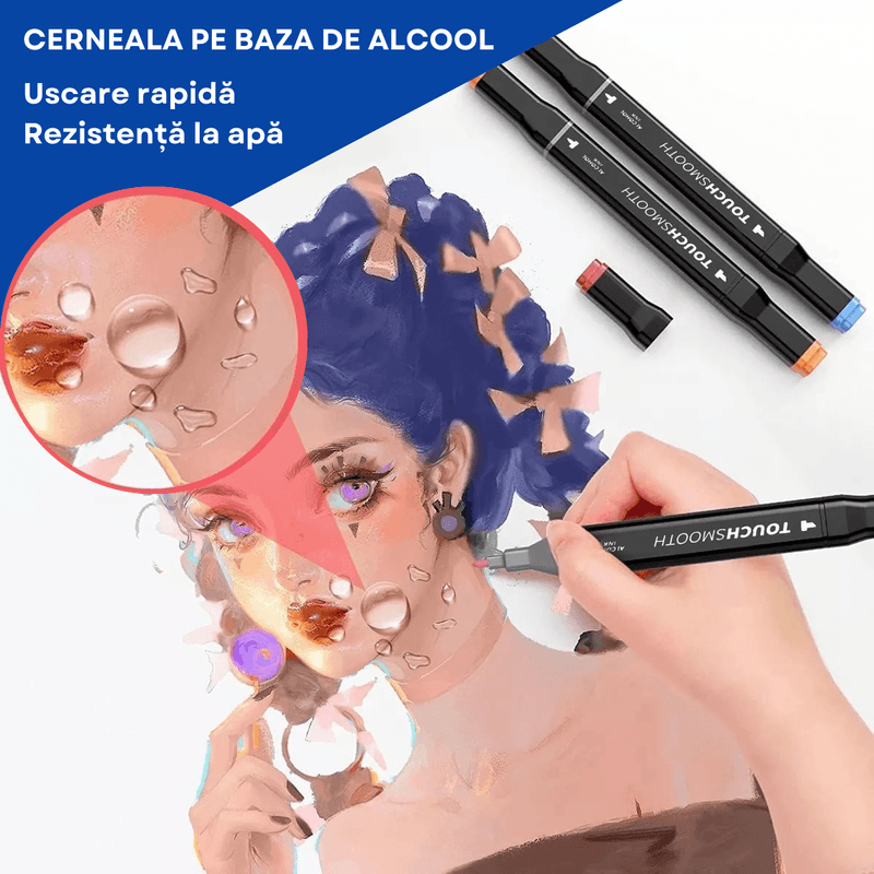 Carti si Birotica - Birotica - Instrumente de scris - Creioane - Set 80 de carioci profesionale, cerneala pe baza de alcool, Qova®, multicolore pentru desen, varf dublu subtire si gros - Infinity.ro