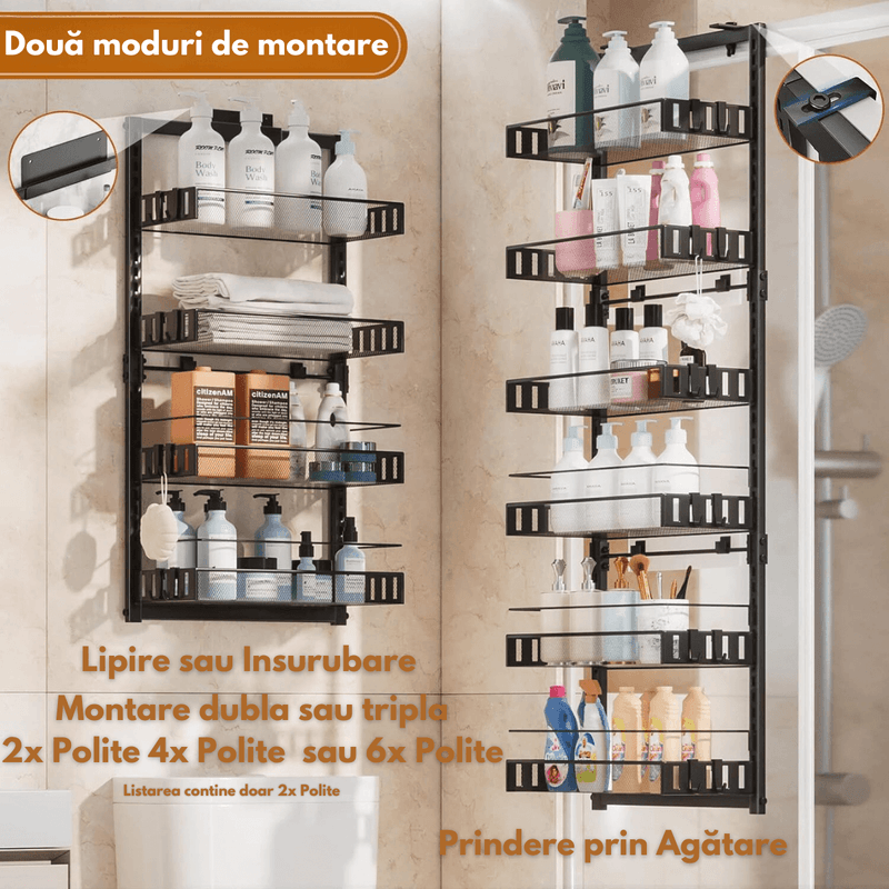 Casa si Gradina - Sanitare - Suporturi si accesorii baie - Suporturi baie - Raft Universal cu 2 Polite, din Otel inoxidabil, Etajera Multifunctionala Qova® pentru Baie sau Bucatarie, Suport - Infinity.ro