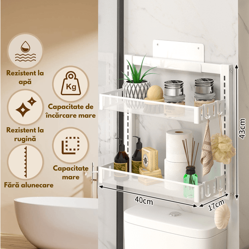 Casa si Gradina - Sanitare - Suporturi si accesorii baie - Suporturi baie - Raft Universal cu 2 Polite, din otel inoxidabil, Etajera Multifunctionala Qova® pentru Baie sau Bucatarie, Suport - Infinity.ro