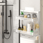 Casa si Gradina - Sanitare - Suporturi si accesorii baie - Suporturi baie - Raft Universal cu 2 Polite, din otel inoxidabil, Etajera Multifunctionala Qova® pentru Baie sau Bucatarie, Suport - Infinity.ro