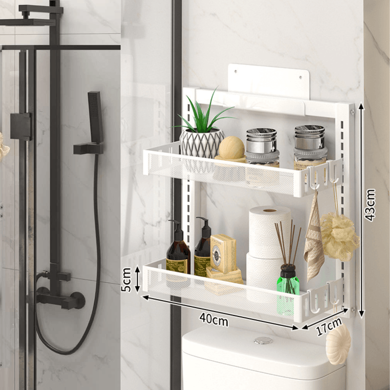 Casa si Gradina - Sanitare - Suporturi si accesorii baie - Suporturi baie - Raft Universal cu 2 Polite, din otel inoxidabil, Etajera Multifunctionala Qova® pentru Baie sau Bucatarie, Suport - Infinity.ro