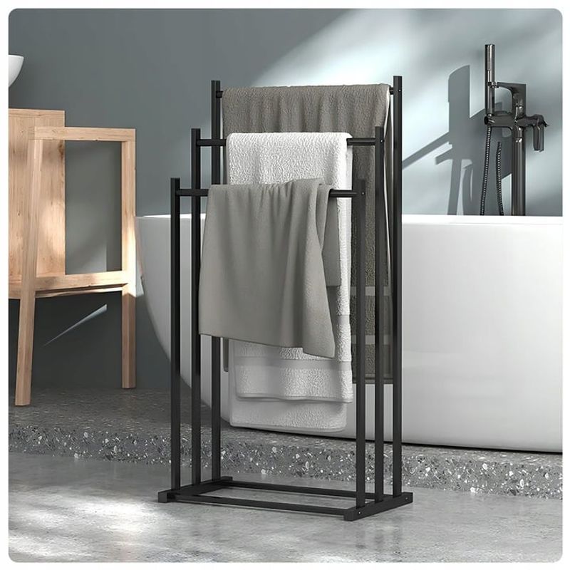 Casa si Gradina - Sanitare - Suporturi si accesorii baie - Accesorii baie - Suport Pentru Prosoape NewEvo, Metal, 3 Brate, Negru, 84x41x21.5cm - Infinity.ro
