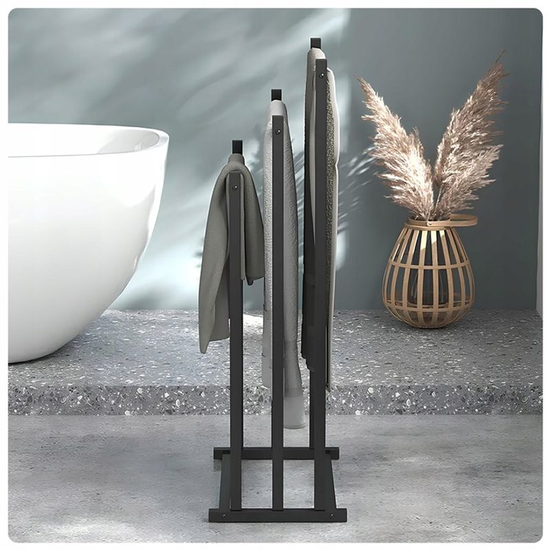 Casa si Gradina - Sanitare - Suporturi si accesorii baie - Accesorii baie - Suport Pentru Prosoape NewEvo, Metal, 3 Brate, Negru, 84x41x21.5cm - Infinity.ro