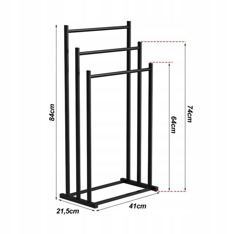 Casa si Gradina - Sanitare - Suporturi si accesorii baie - Accesorii baie - Suport Pentru Prosoape NewEvo, Metal, 3 Brate, Negru, 84x41x21.5cm - Infinity.ro