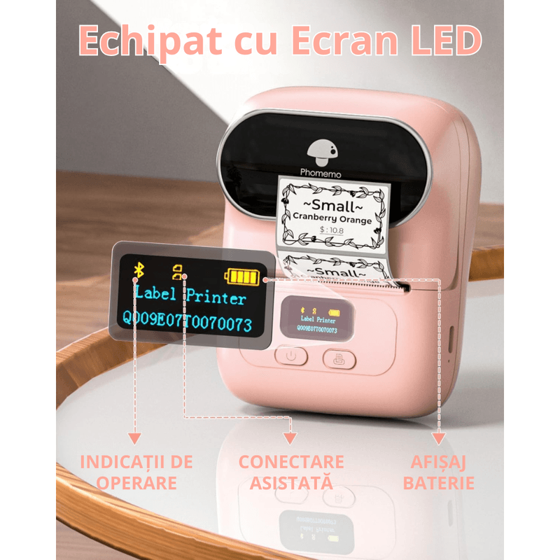 PC, gaming si accesorii - Imprimante, scanere & consumabile - Imprimante - Imprimante termice - Imprimanta Etichete Termica Portabila, Compatibila iOS/Android/Windows, Aplicatie Telefon, Rola 40x30 Inclusa, Roz - Infinity.ro