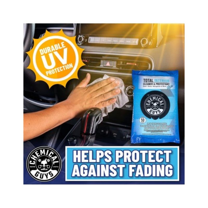Auto si Moto - Intretinere auto - Produse curatare auto - Servetele umede curatare si ingrijire pentru interior ChemicalGuys Total Interior Wipes, 50 buc - Infinity.ro