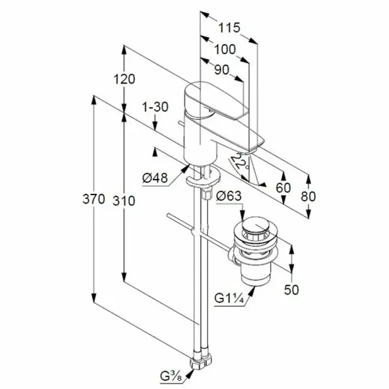 Casa si Gradina - Sanitare - Lavoar baie si accesorii - Baterii sanitare - Baterie lavoar Kludi Pure&Solid 60 cu ventil metalic pop-up - Infinity.ro