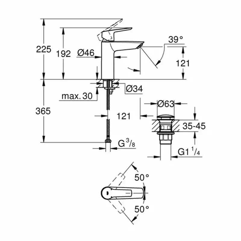 Casa si Gradina - Sanitare - Lavoar baie si accesorii - Baterii sanitare - Baterie lavoar Grohe Start negru mat cu ventil Click-Clack - Infinity.ro