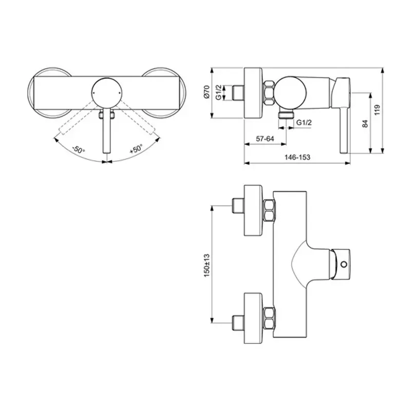 Casa si Gradina - Sanitare - Lavoar baie si accesorii - Baterii sanitare - Baterie dus Ideal Standard Ceraline monocomanda negru mat - Infinity.ro