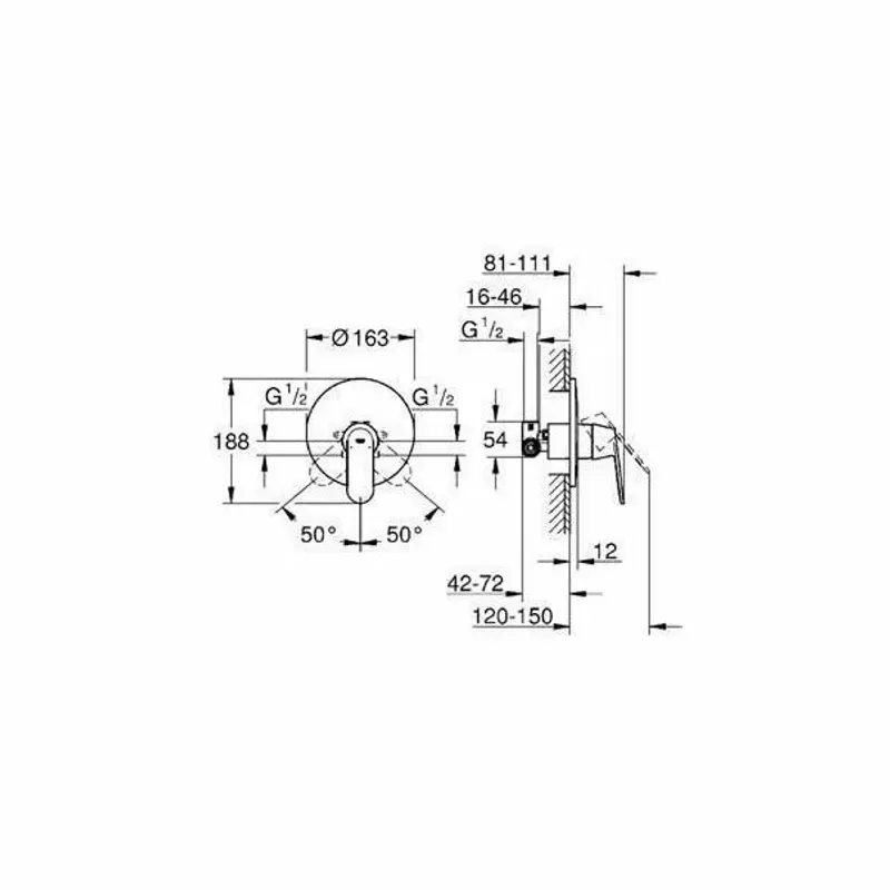 Casa si Gradina - Sanitare - Lavoar baie si accesorii - Baterii sanitare - Baterie dus incastrata Grohe Eurosmart Cosmopolitan corp incastrat inclus - Infinity.ro