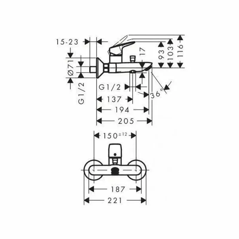 Casa si Gradina - Sanitare - Lavoar baie si accesorii - Baterii sanitare - Baterie cada - dus Hansgrohe Logis monocomanda crom lucios - Infinity.ro
