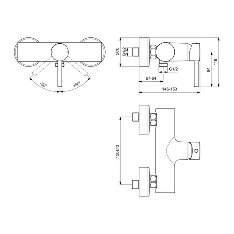 Casa si Gradina - Sanitare - Lavoar baie si accesorii - Baterii sanitare - Baterie dus Ideal Standard Ceraline crom lucios monocomanda - Infinity.ro