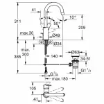 Casa si Gradina - Sanitare - Lavoar baie si accesorii - Baterii sanitare - Baterie lavoar Grohe BauEdge L pipa tip C crom lucios - Infinity.ro