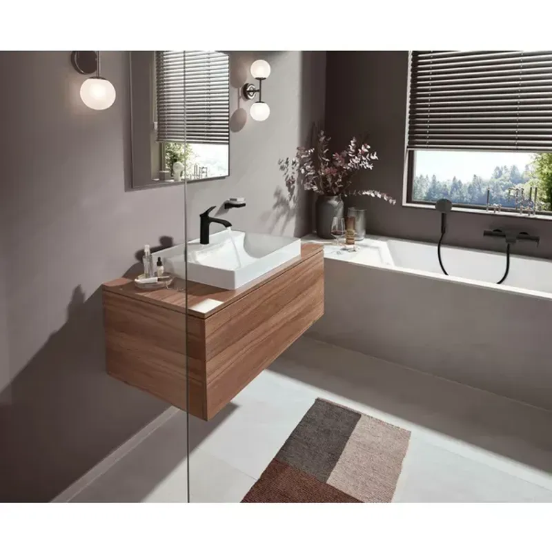 Casa si Gradina - Sanitare - Lavoar baie si accesorii - Baterii sanitare - Baterie cada - dus Hansgrohe Vivenis negru mat monocomanda - Infinity.ro