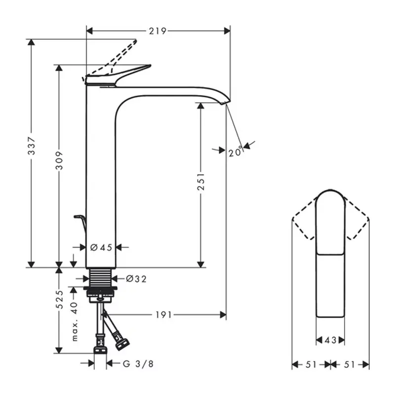 Casa si Gradina - Sanitare - Lavoar baie si accesorii - Baterii sanitare - Baterie lavoar inalta Hansgrohe Vivenis 250 cu ventil Pop-Up alb mat - Infinity.ro