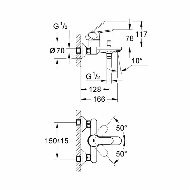 Casa si Gradina - Sanitare - Lavoar baie si accesorii - Baterii sanitare - Baterie cada - dus Grohe BauEdge crom - Infinity.ro
