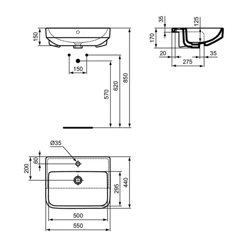 Casa si Gradina - Sanitare - Lavoar baie si accesorii - Lavoare si piedestale - Lavoar semiincastrat Ideal Standard i.life B alb lucios 55 cm cu orificiu baterie si preaplin - Infinity.ro