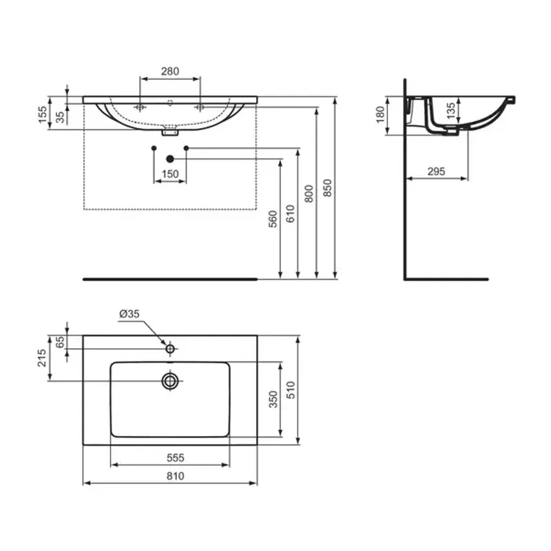 Casa si Gradina - Sanitare - Lavoar baie si accesorii - Lavoare si piedestale - Lavoar suspendat Ideal Standard i.life B gri lucios 81 cm cu orificiu baterie si preaplin - Infinity.ro