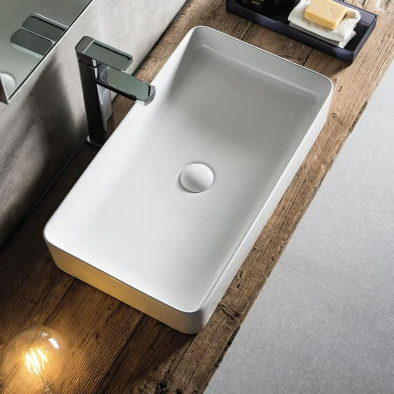 Casa si Gradina - Sanitare - Lavoar baie si accesorii - Lavoare si piedestale - Lavoar pe blat Fluminia, Lena 50, dreptunghiular, 50 x 34 cm, alb - Infinity.ro