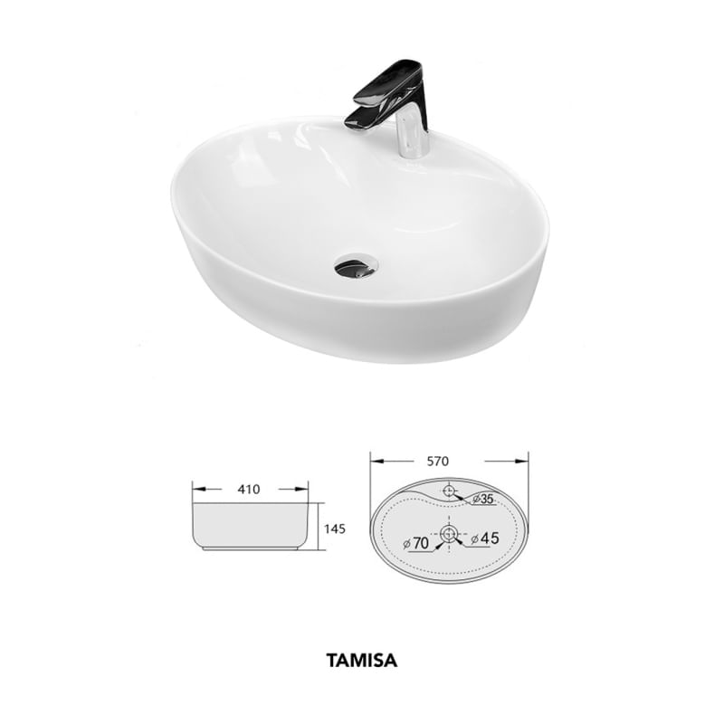 Casa si Gradina - Sanitare - Lavoar baie si accesorii - Lavoare si piedestale - Lavoar pe blat Fluminia, Tamisa, oval, 57 x 41 cm, alb - Infinity.ro