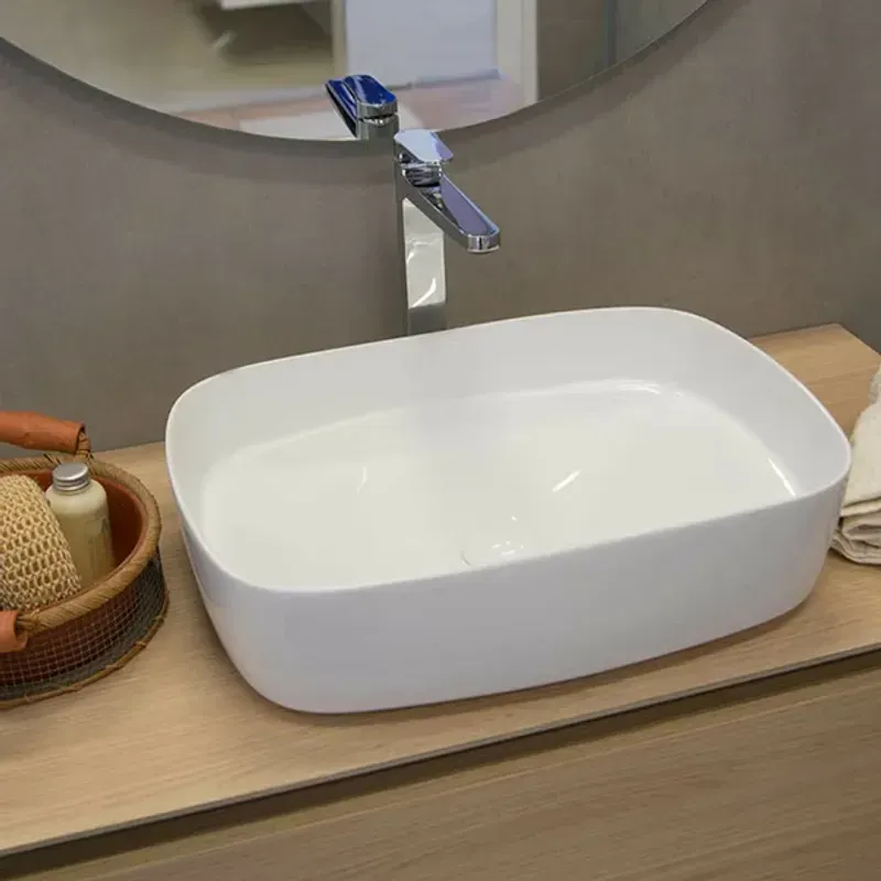 Casa si Gradina - Sanitare - Lavoar baie si accesorii - Lavoare si piedestale - Lavoar pe blat alb Fluminia Pallas 50 cm - Infinity.ro