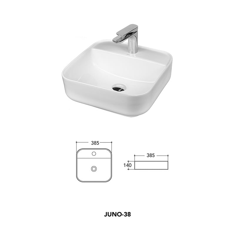 Casa si Gradina - Sanitare - Lavoar baie si accesorii - Lavoare si piedestale - Lavoar pe blat, Fluminia, Juno-38, patrat, 38,5 x 38,5 cm, alb - Infinity.ro