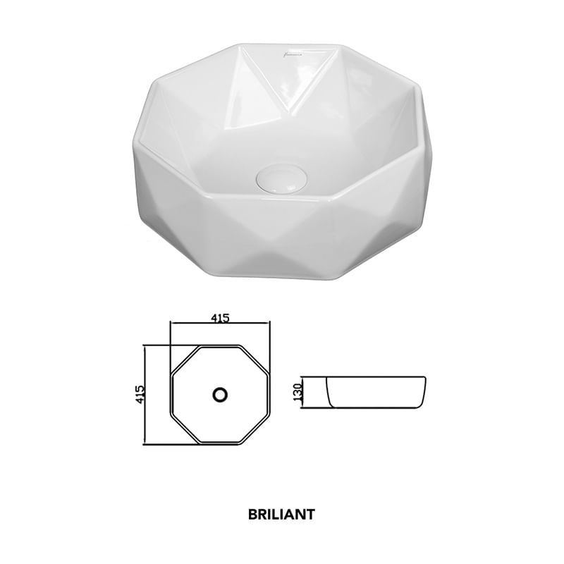 Casa si Gradina - Sanitare - Lavoar baie si accesorii - Lavoare si piedestale - Lavoar pe blat Fluminia, Briliant, octogonal, 41.5 x 41.5 cm, alb - Infinity.ro