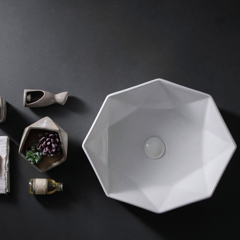 Casa si Gradina - Sanitare - Lavoar baie si accesorii - Lavoare si piedestale - Lavoar pe blat Fluminia, Briliant, octogonal, 41.5 x 41.5 cm, alb - Infinity.ro