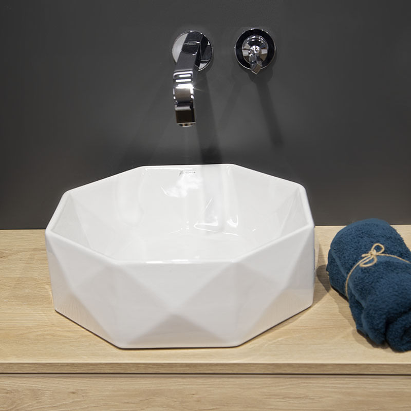 Casa si Gradina - Sanitare - Lavoar baie si accesorii - Lavoare si piedestale - Lavoar pe blat Fluminia, Briliant, octogonal, 41.5 x 41.5 cm, alb - Infinity.ro