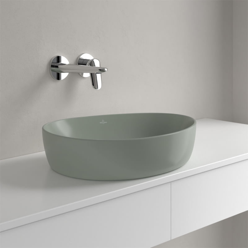 Casa si Gradina - Sanitare - Lavoar baie si accesorii - Lavoare si piedestale - Lavoar pe blat, Villeroy & Boch, Antao 51 cm, oval, verde mat - Infinity.ro