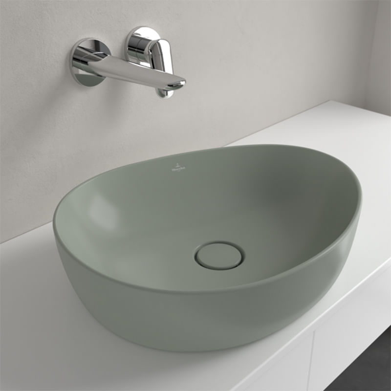 Casa si Gradina - Sanitare - Lavoar baie si accesorii - Lavoare si piedestale - Lavoar pe blat, Villeroy & Boch, Antao 51 cm, oval, verde mat - Infinity.ro
